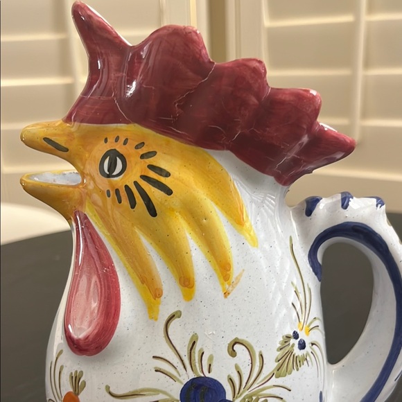 Vintage Signed Deruta Colorful Rooster Ceramic Hand Painted Pitcher from Italy - Picture 9 of 16